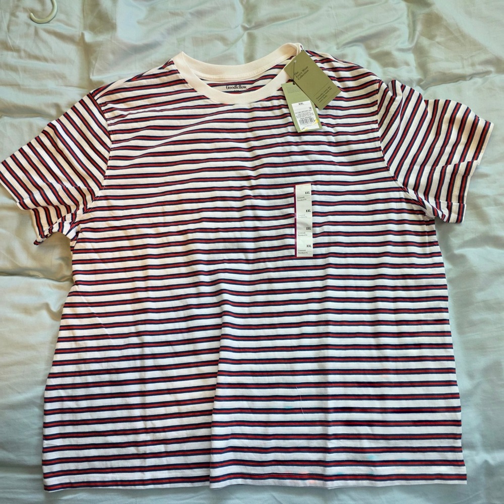 Goodfellow & Co Mens XXL Striped Crewneck T-Shirt White Red Navy Every Wear Tee